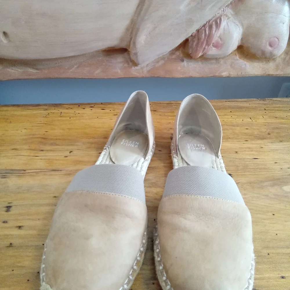 Eileen Fisher Lady Tumbled Tan Nubuck Espadrille Shoes Size 7